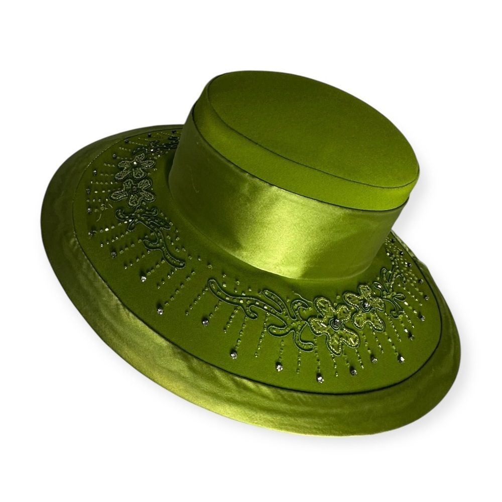 Ben Marc International Hat Green Wide Brim Embellished Church Kentucky Derby